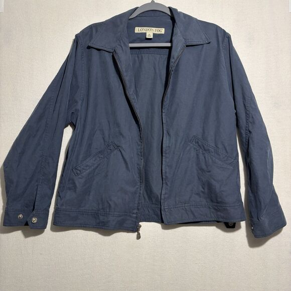 VTG London Fog Bomber Jacket Mens Small Full Vislon Zip Lightweight Blue - Picture 2 of 14